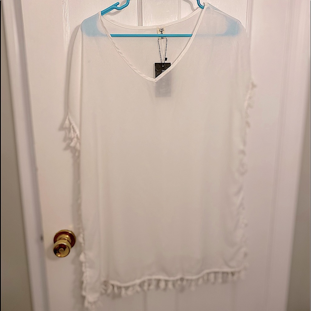 Sheer White Tassel Swimsuit Coverup